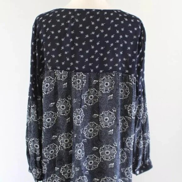 Ann Taylor Loft Dark Floral Print Lace Tassel Peasant Boho Long Sleeve Blouse - - Picture 8 of 11
